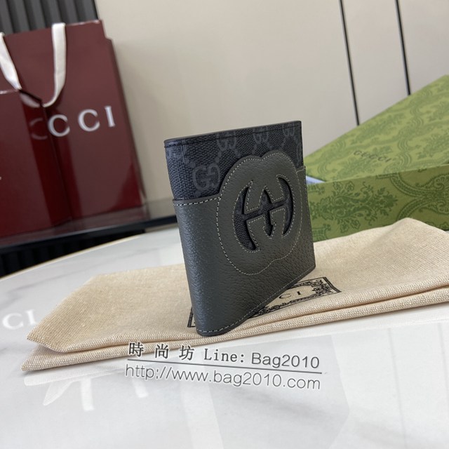 Gucci專櫃古馳最新款飾鏤空互扣式雙G錢包男士短夾錢包 jh2101型號：701420